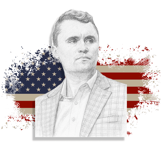 Charlie standing with an American flag